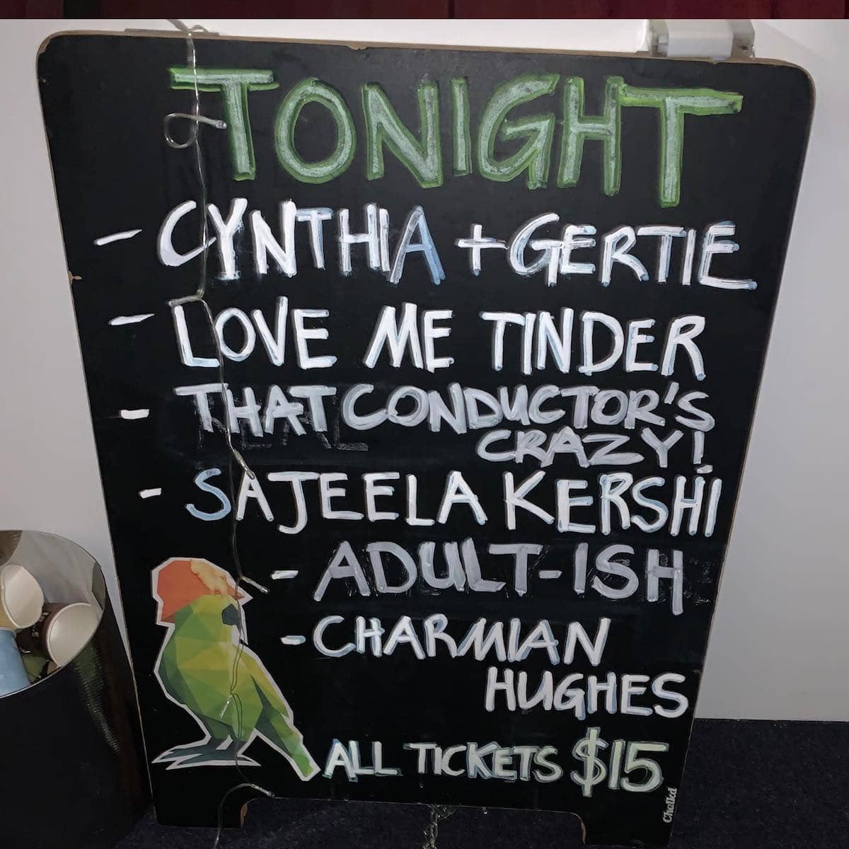 chalkboard with a night of entertainment at Nelson Fringe Festival